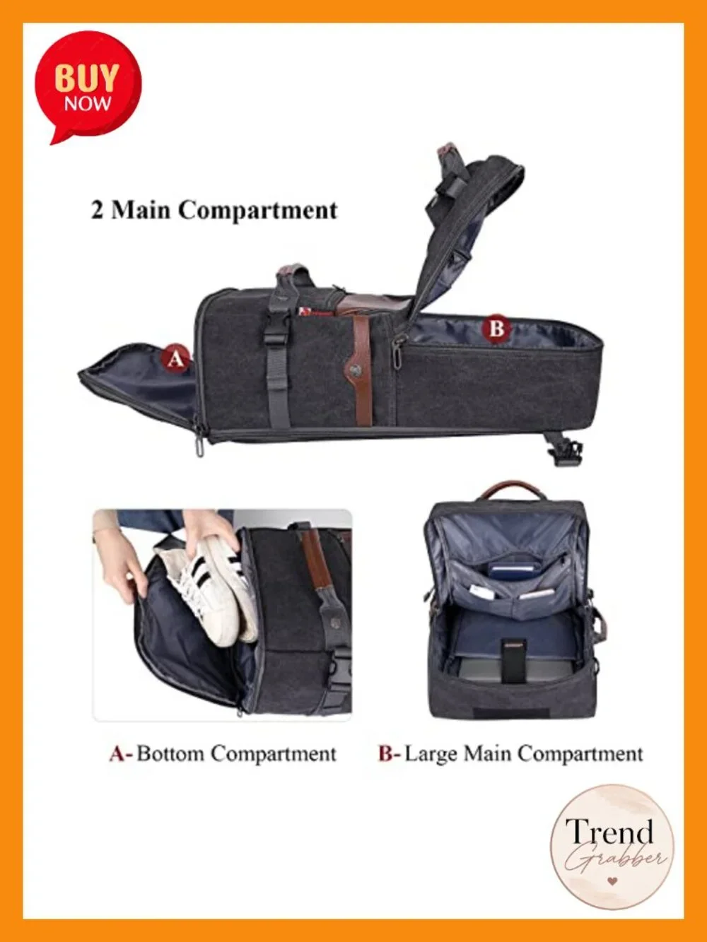 Large Canvas 3-in-1 Travel Backpack Convertible Duffel for Men, Fits 16 Inch